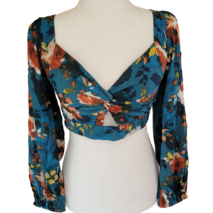 B.O.G Collective LS Floral Shirred Crop Top Size Medium EUC